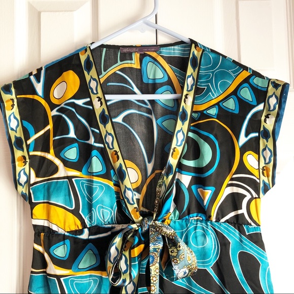 Hale Bob Colorful Print 100% Silk Boho Mini Dress / Tunic Top - Picture 4 of 11